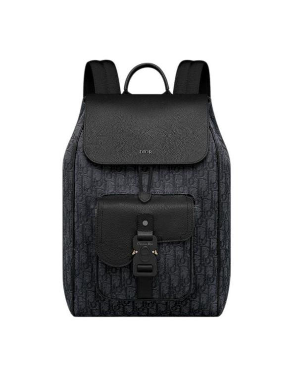 디* Saddle 플랩 백팩 블랙 D*or Oblique 자카드  블랙 그레인 송아지 가죽