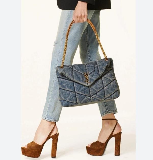 생** 데님 퀄팅 푸퍼백